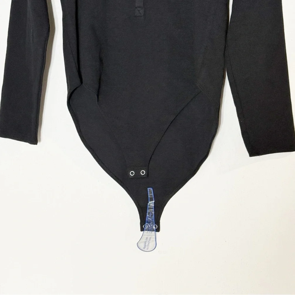 Good American The Feel Good Ribbed Henley Bodysuit Black Size 2XL NEW Sexy
